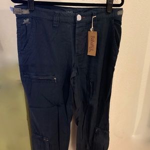 NWT Navy Blue BABAKUL Capri Pants LG w zip cargos